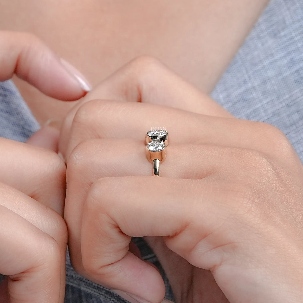 Three Stone Round Lab Diamond Bezel Set Engagement Ring