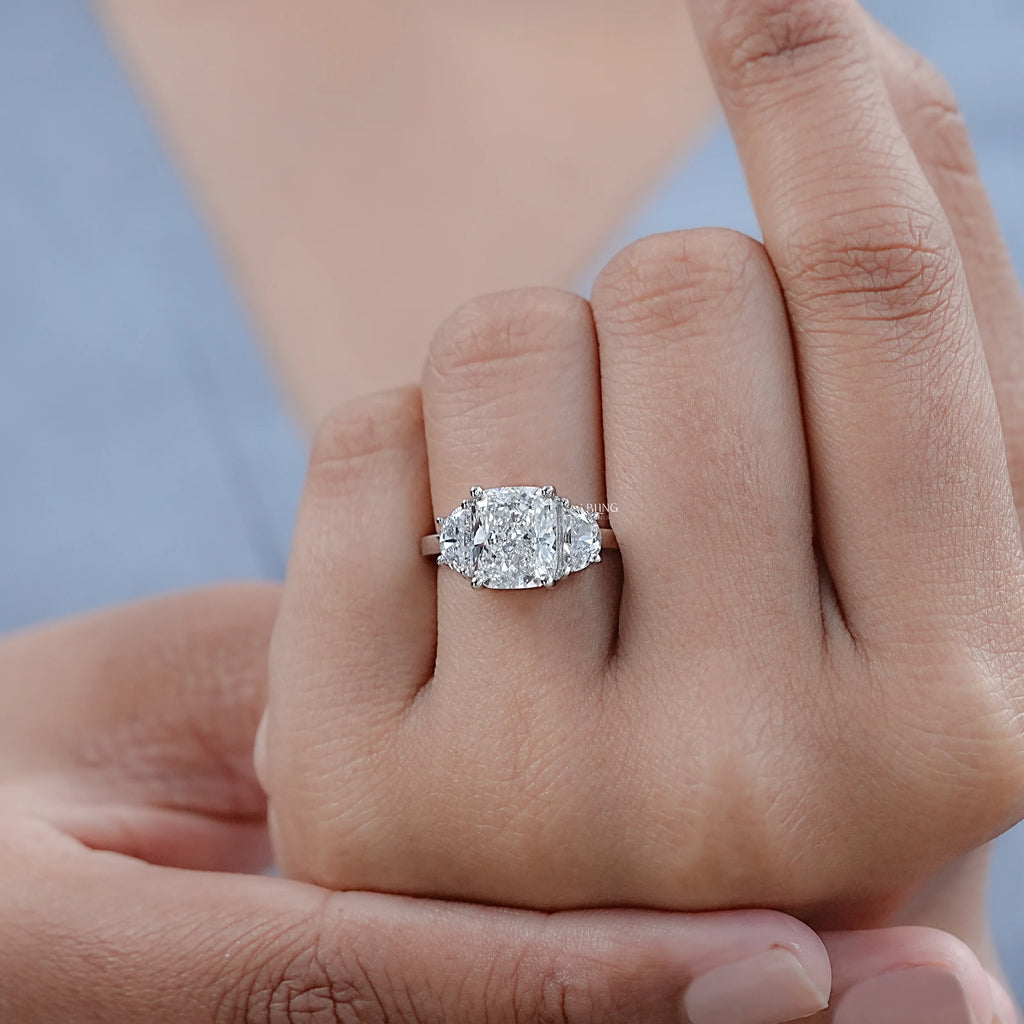 Cushion Cut Three Stone Diamond Engagement Ring