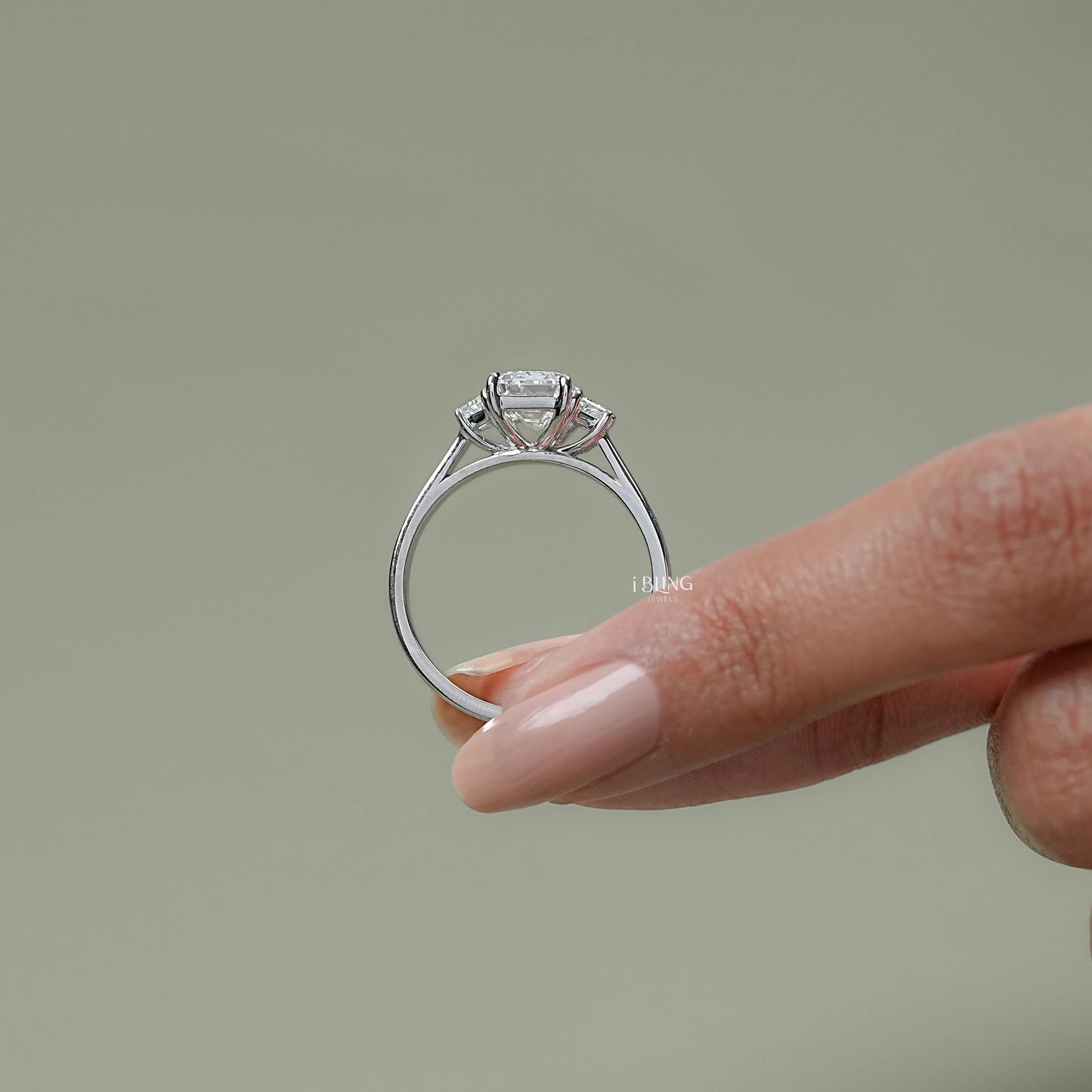 Emerald Cut Three Stone Engagement Ring Solitaire Ring