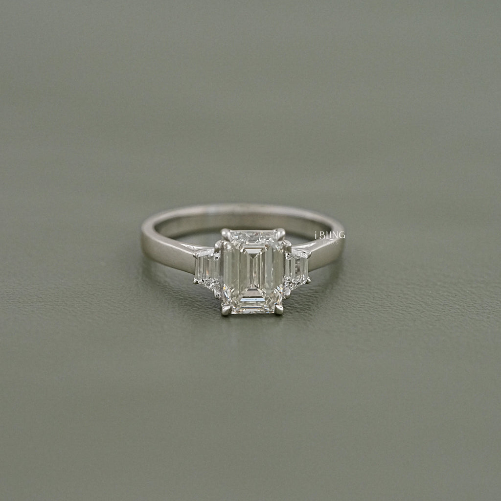 Emerald Cut Three Stone Engagement Ring