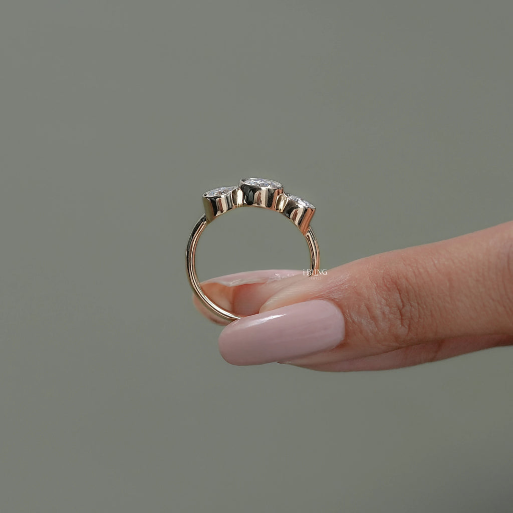 Three Stone Round Lab Diamond Bezel Set Engagement Ring