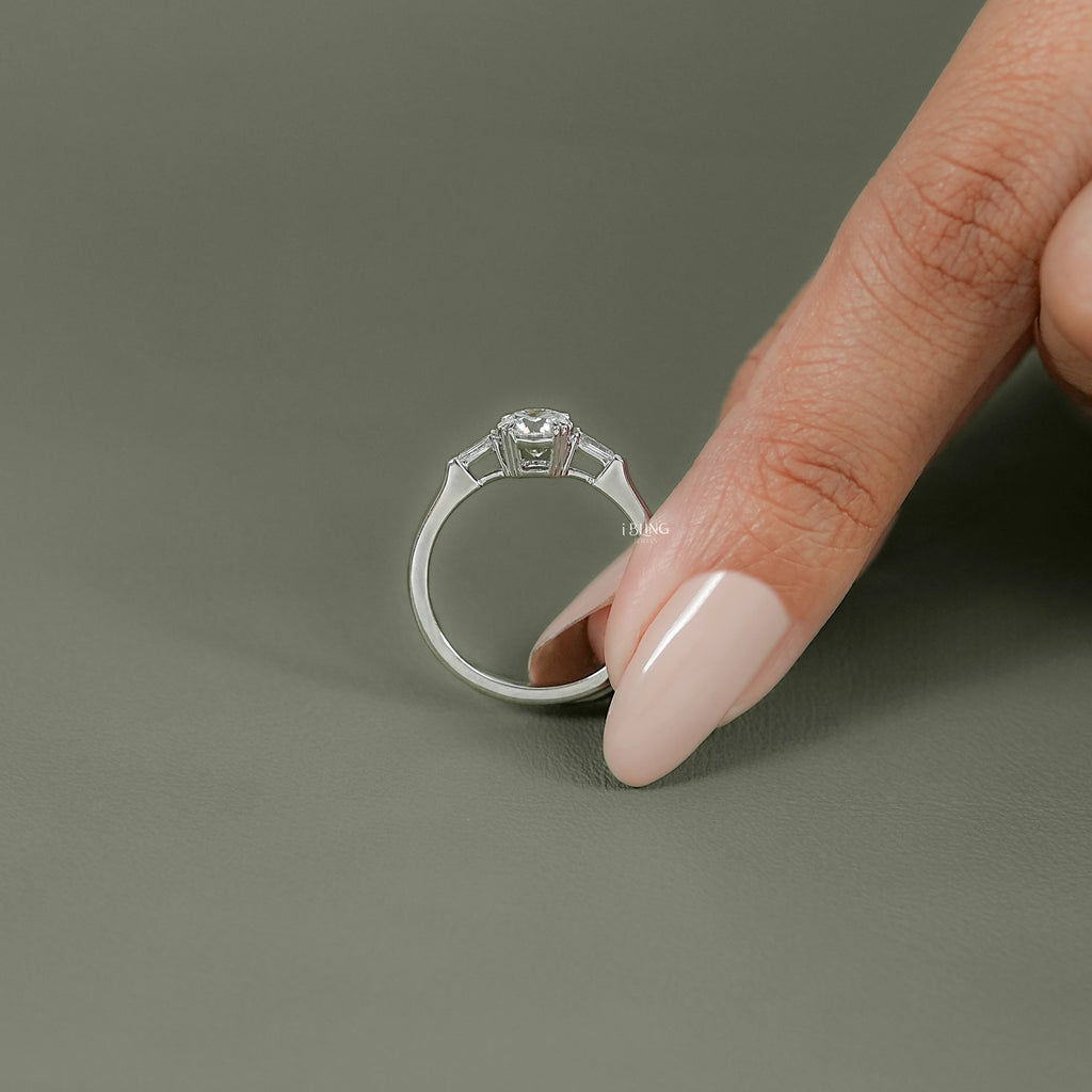 Round Cut Lab Diamond Three Stone Engagement Ring