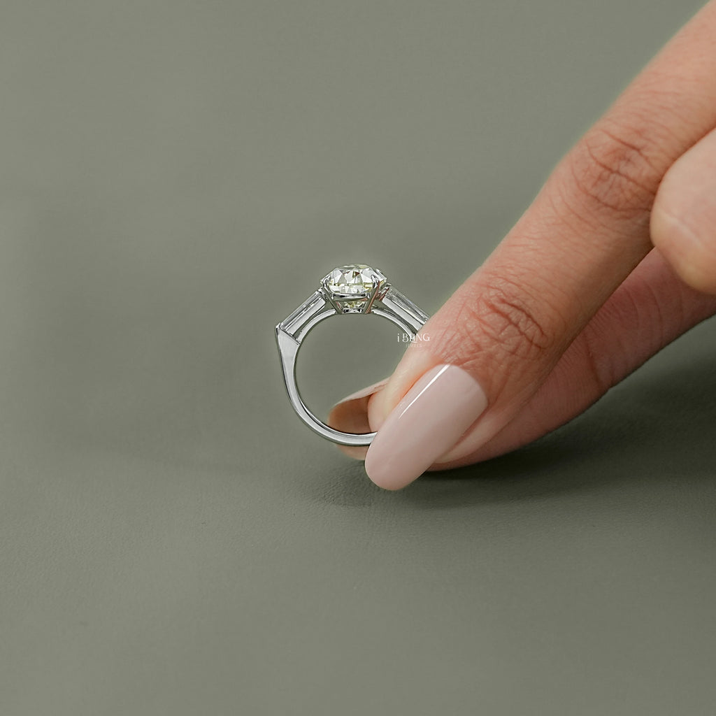 Old Mine Pear Lab Diamond Three Stone Ring