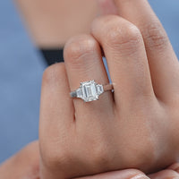 Emerald Cut Three Stone Engagement Ring