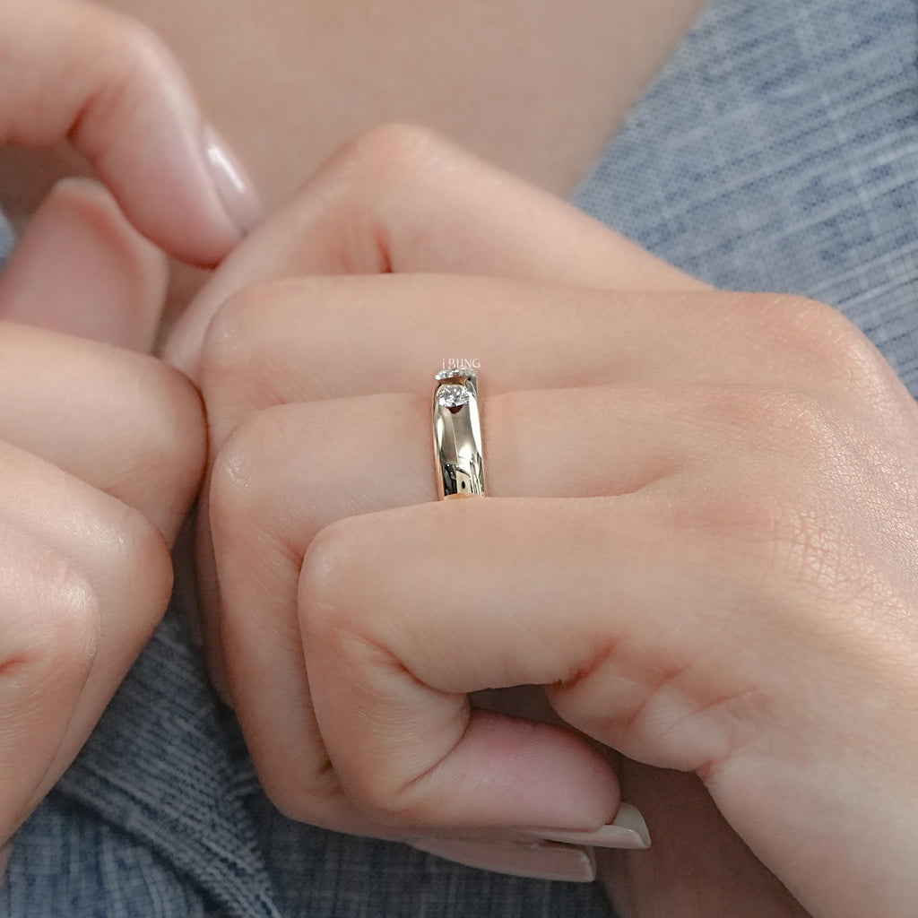 Three Stone Round Cut Flush Set Wedding Band