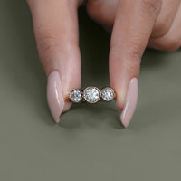 Three Stone Round Lab Diamond Bezel Set Engagement Ring