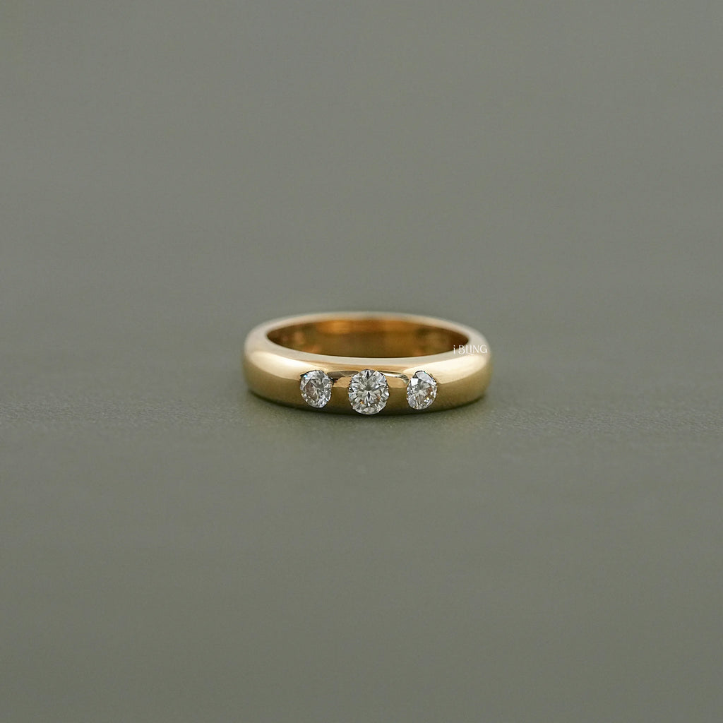 Three Stone Round Cut Flush Set Wedding Band