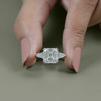 Asscher Cut Lab Grown Diamond Three Stone Ring