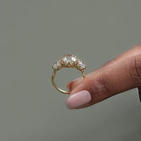 Three Stone Old Mine Cushion Cut Engagement Ring