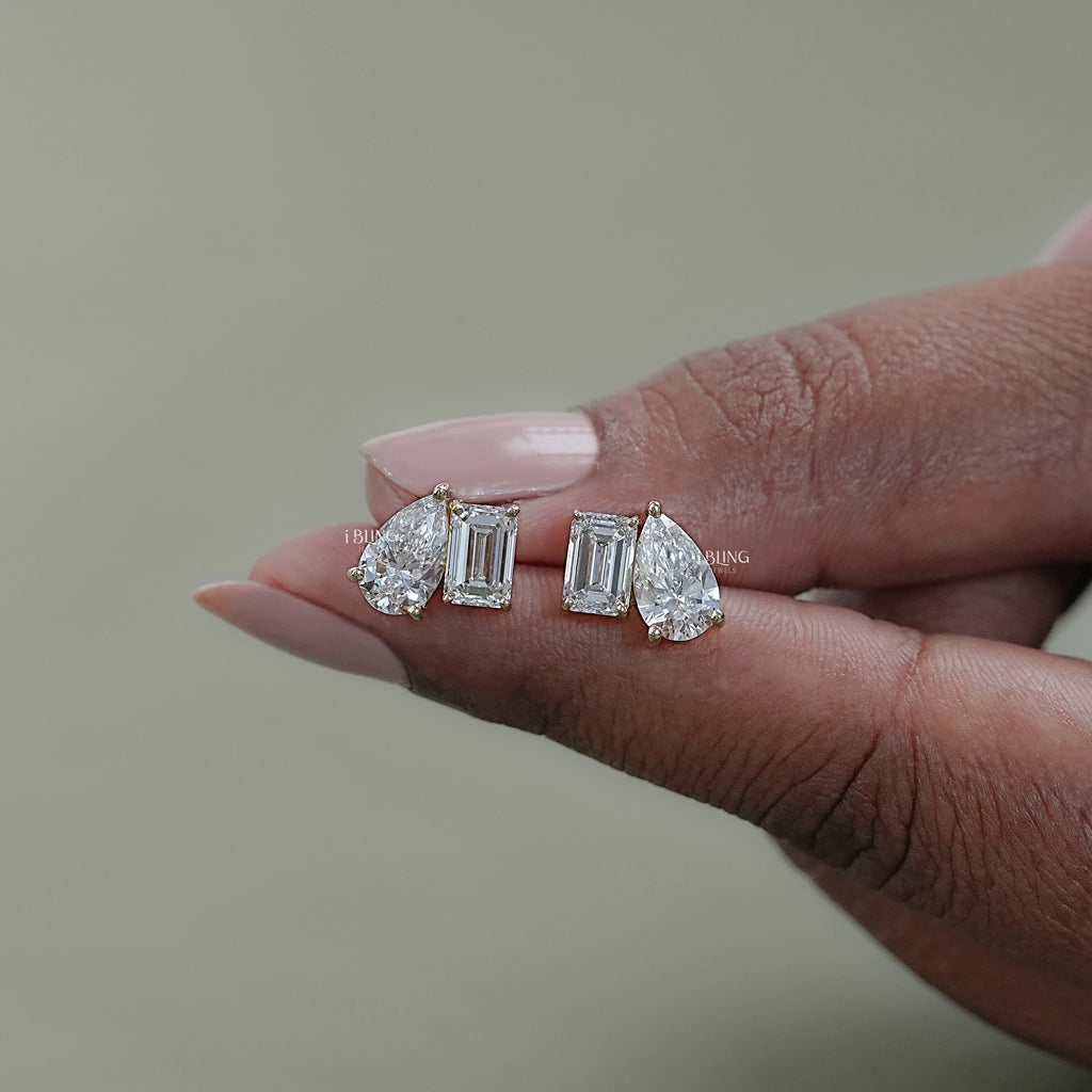 Pear And Emerald Diamond Toi Moi Stud Earrings