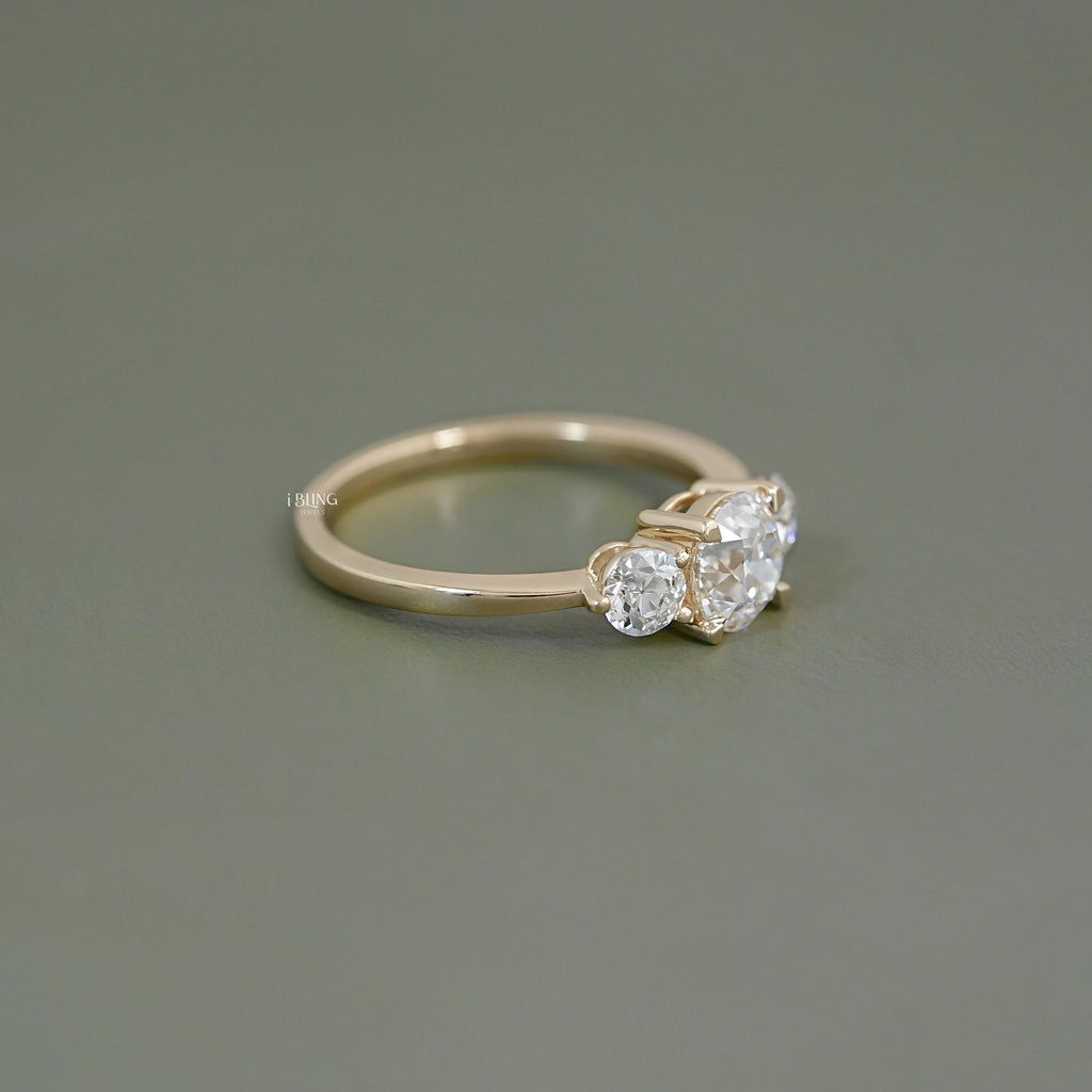 Three Stone OEC Round Cut Lab Diamond Engagement Ring
