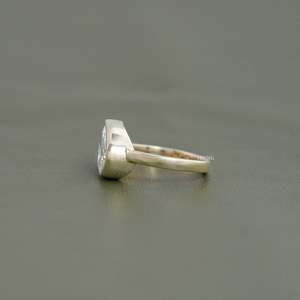 Two Pear Lab Diamond Bezel Set Wedding Ring