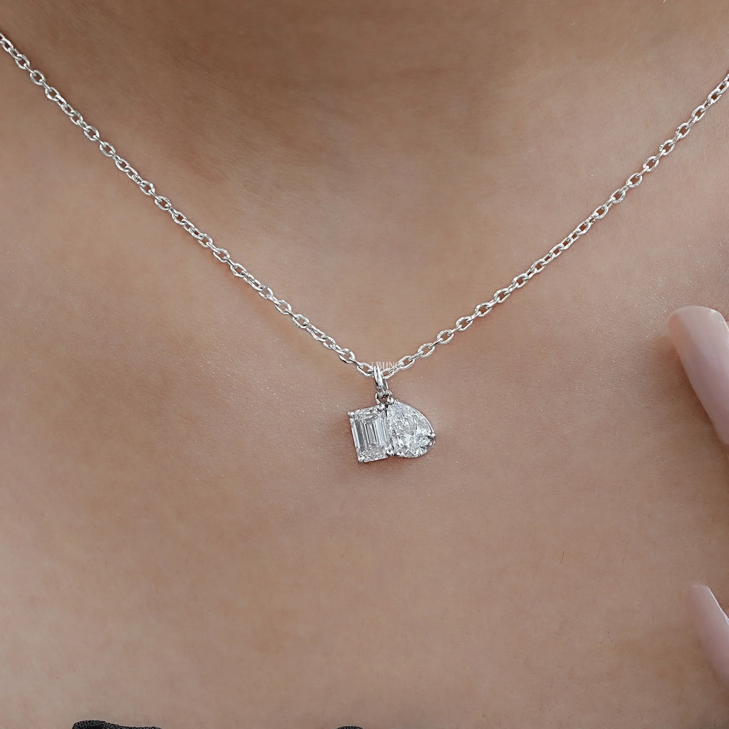 Pear & Emerald Cut Lab Grown Diamond Toi Et Moi Necklace