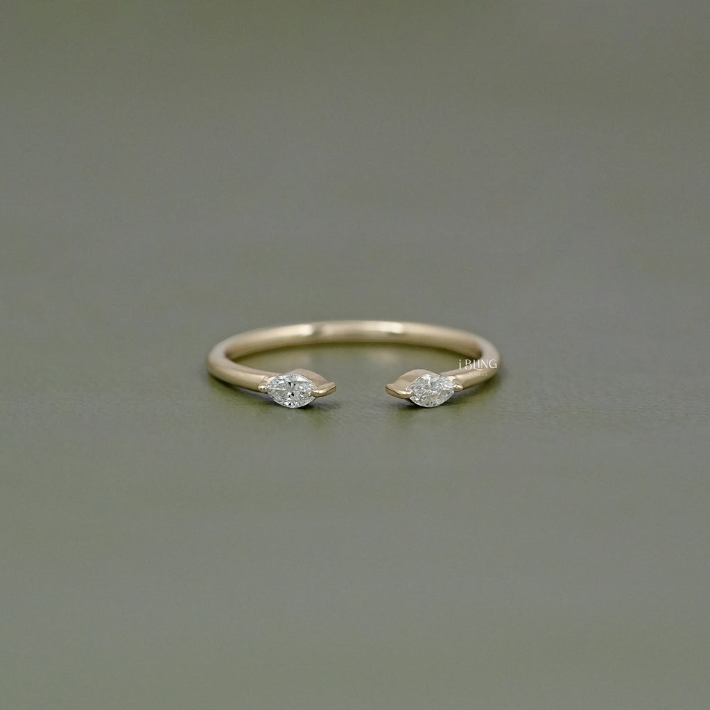 Two Stone Marquise Diamond Open Cuff Ring