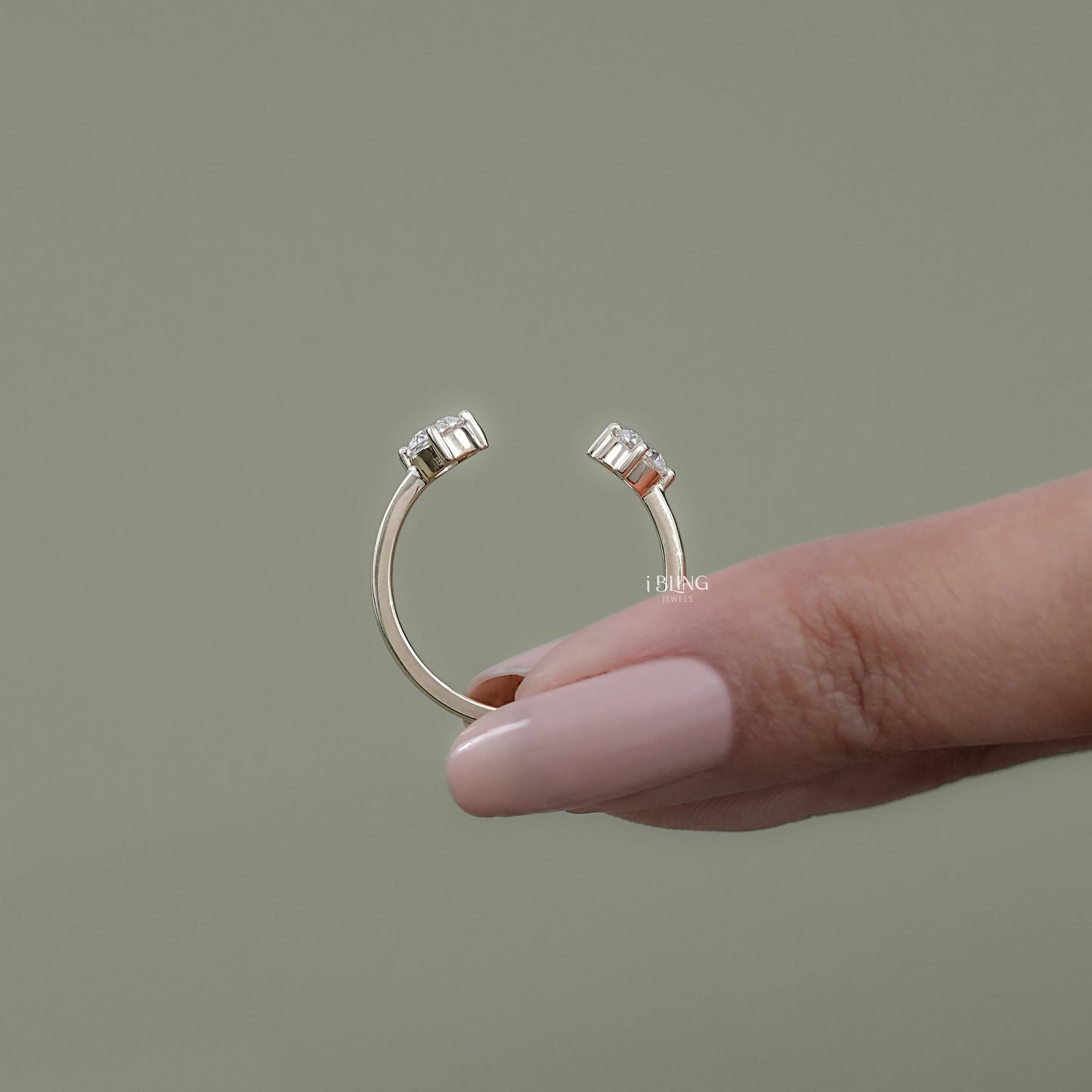 Two Stone Round Diamond Open Cuff Ring Two Stone Ring