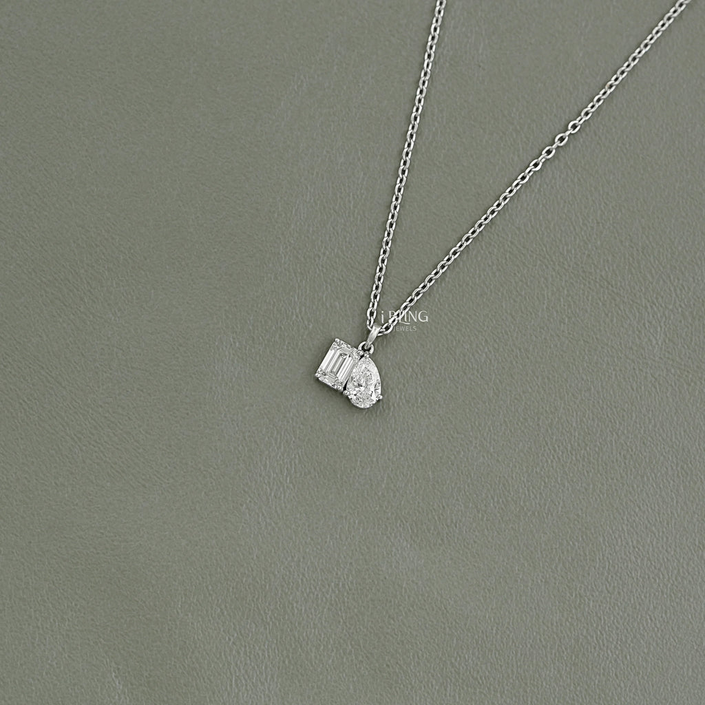 Pear & Emerald Cut Lab Grown Diamond Toi Et Moi Necklace