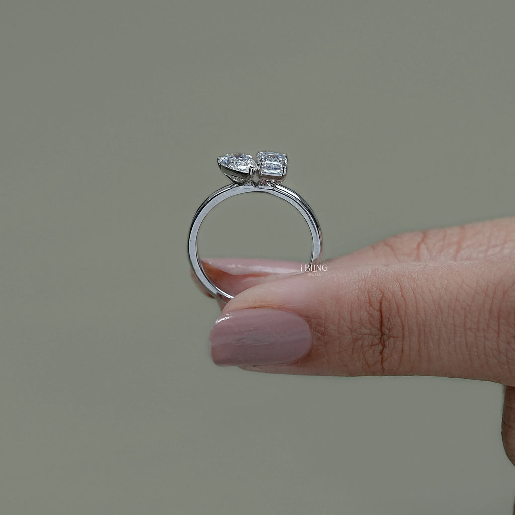 Pear And Emerald Diamond Toi Et Moi Wedding Ring