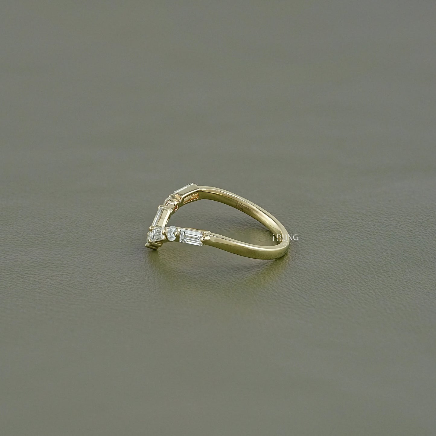 Round And Baguette Diamond V Shape Engagement Ring