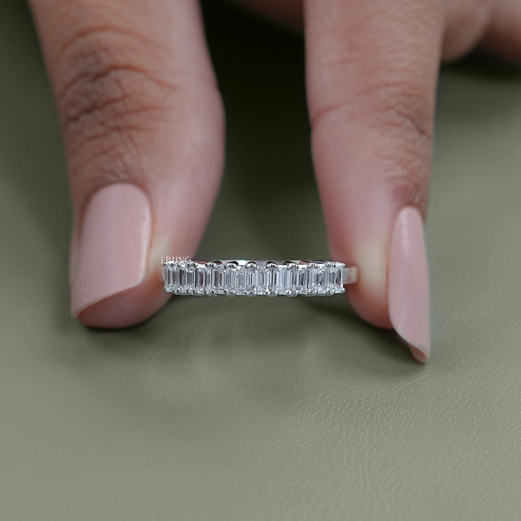 Emerald Lab Diamond Half Eternity Wedding Band