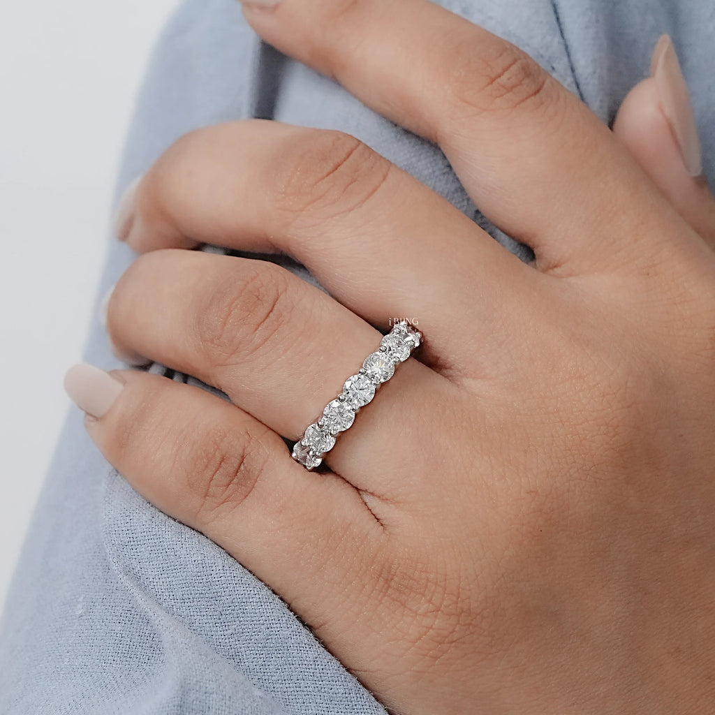 Round Lab Diamond Half Eternity Wedding Band