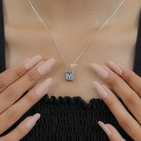 Round Cut Lab Diamond Padlock M Letter Necklace