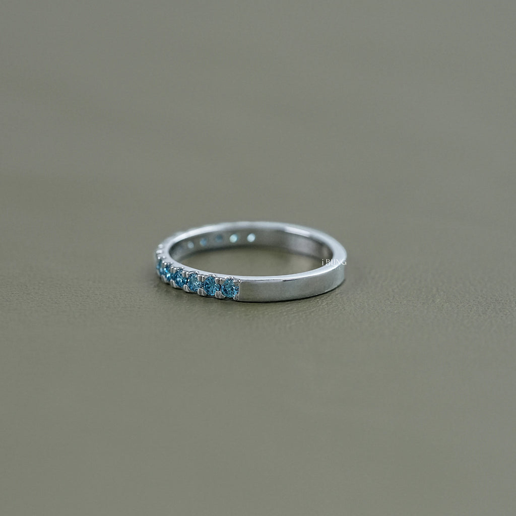 Blue Round Diamond Half Eternity Wedding Band