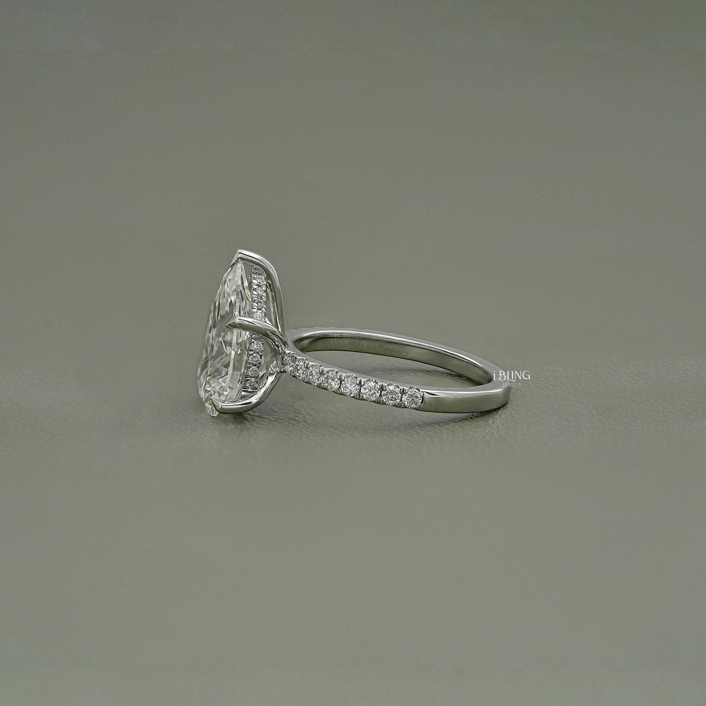Pear Cut Lab Diamond Hidden Halo Accent Ring
