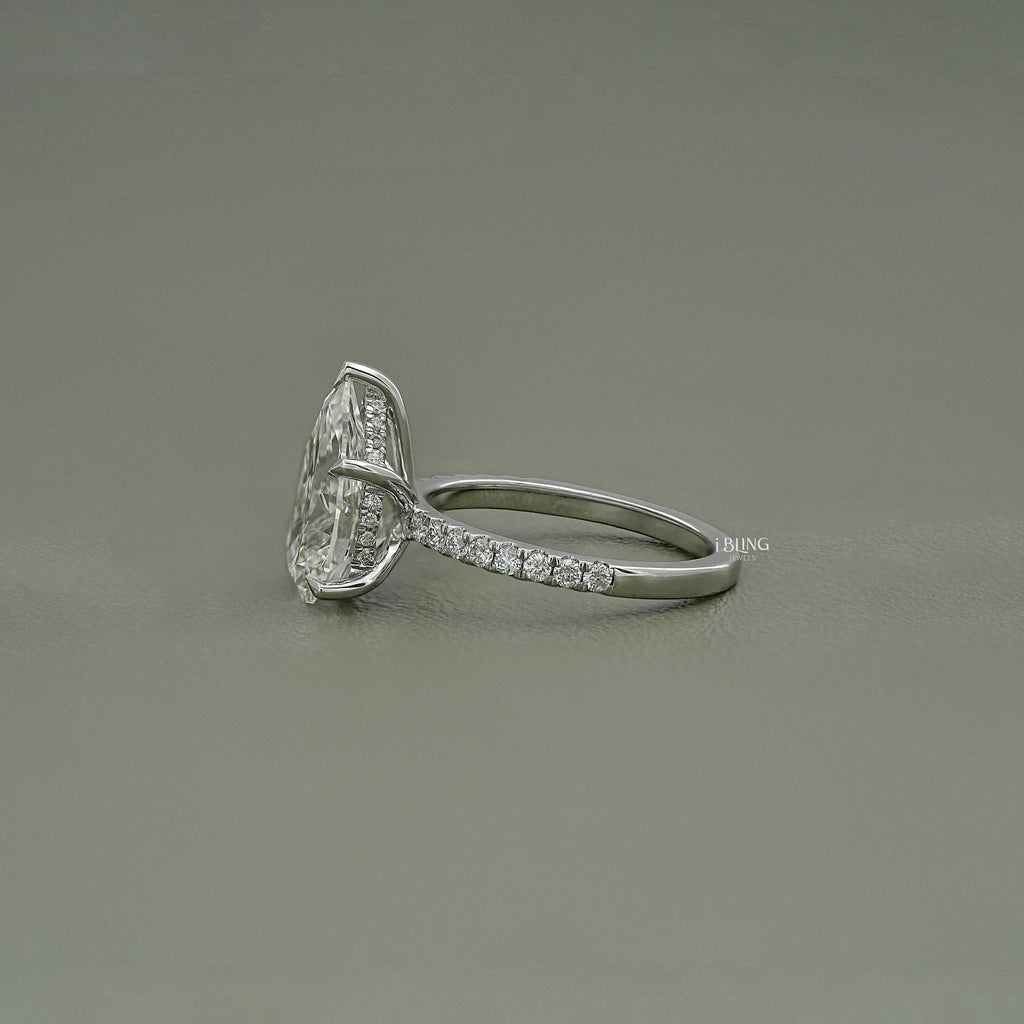 Pear Cut Lab Diamond Hidden Halo Accent Ring