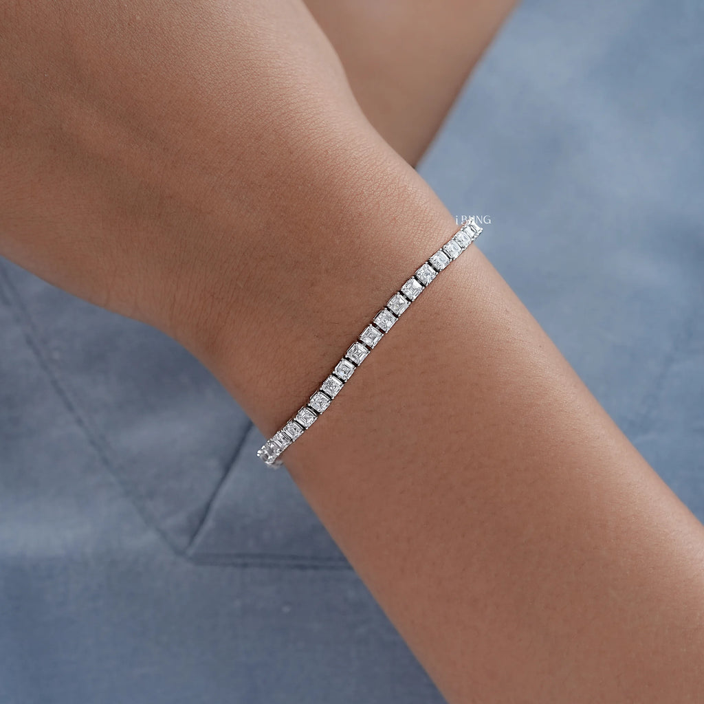 Asscher Cut Lab Diamond Wedding Tennis Bracelet