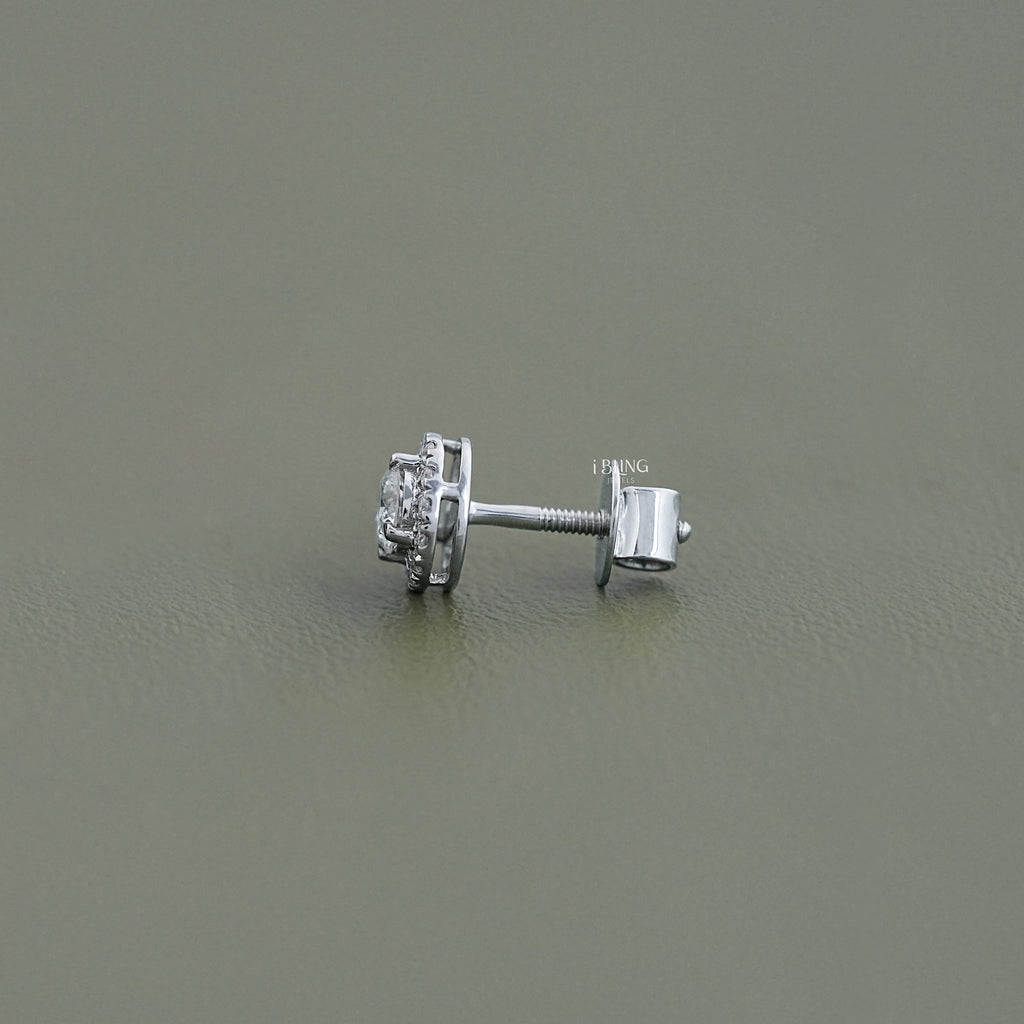 Round Shape Halo Stud Earring For Men