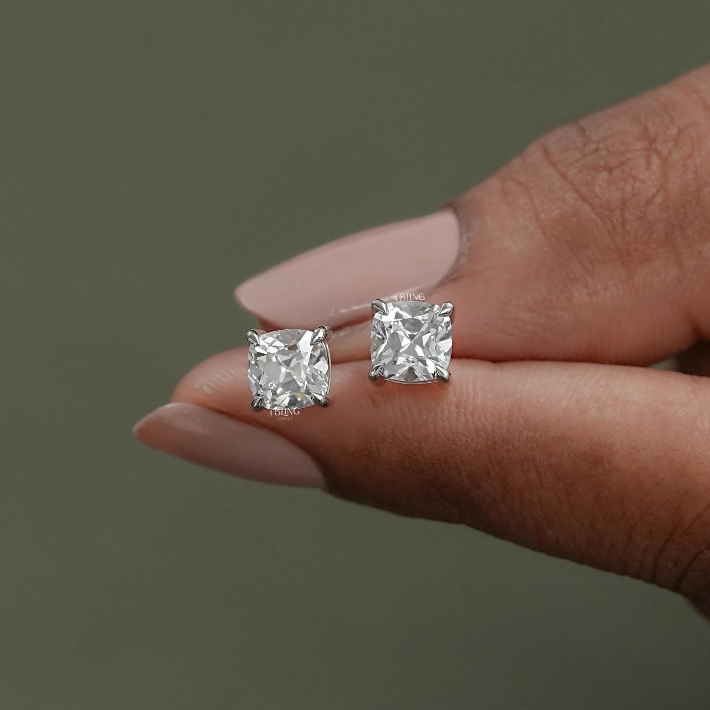 Square Old Mine Cushion Lab Diamond Stud Earrings Solitaire Stud