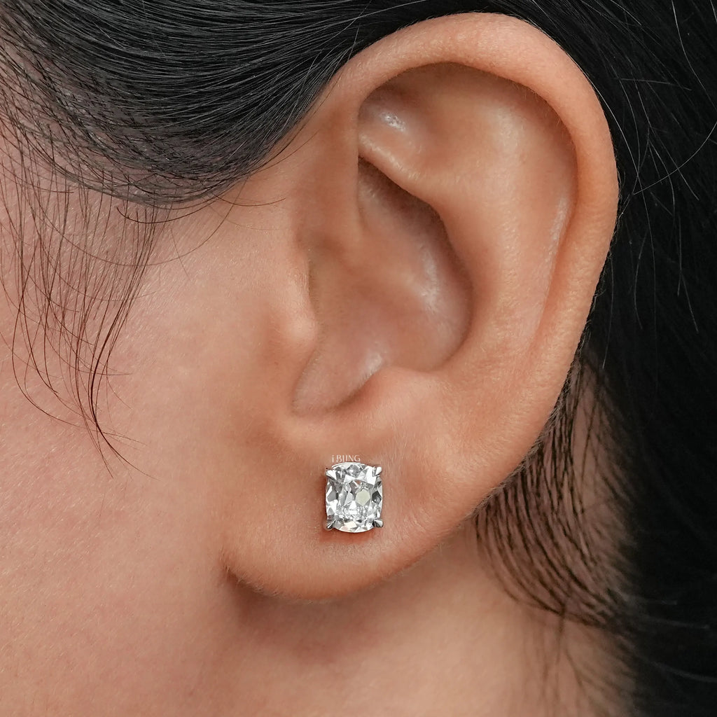 Elongated Old Mine Cushion Lab Diamond Stud Earrings