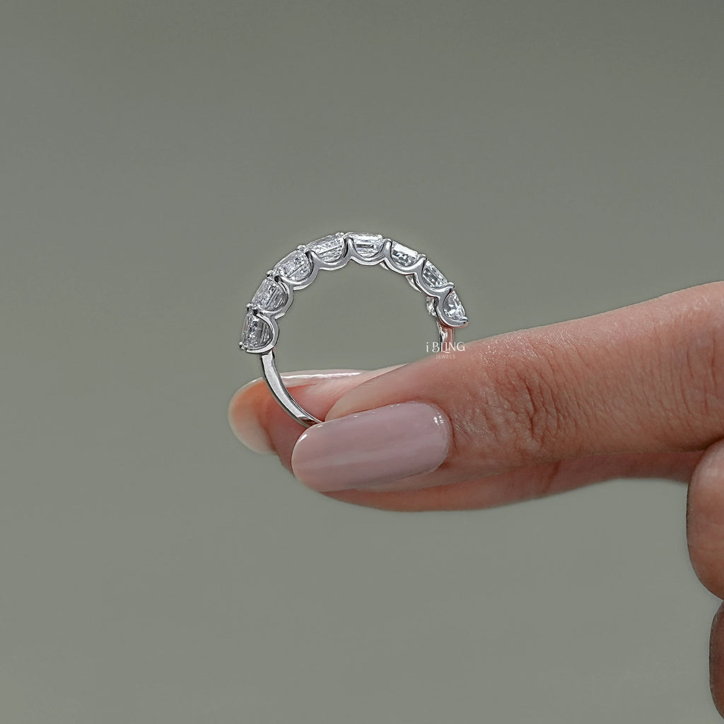 Emerald Diamond Half Eternity Wedding Band