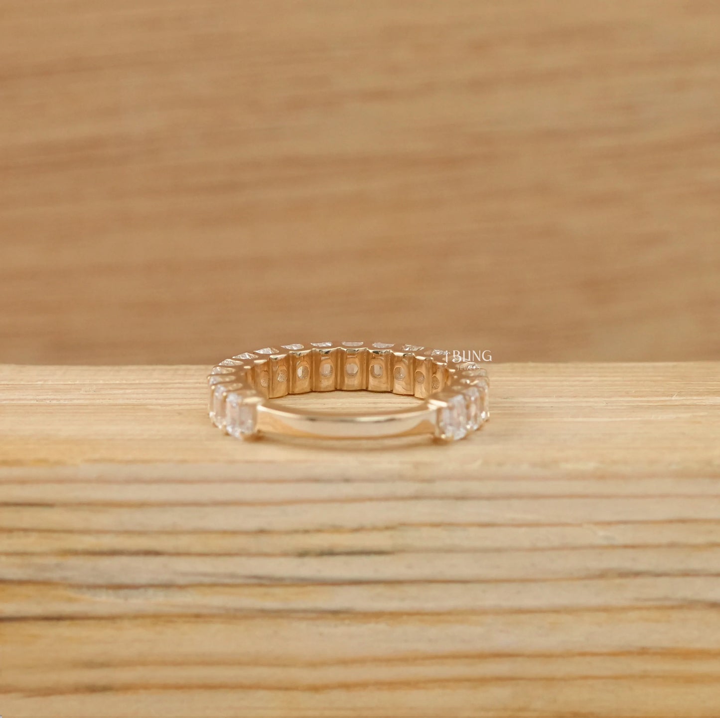 Emerald Cut Lab Diamond Wedding Band Half Eternity