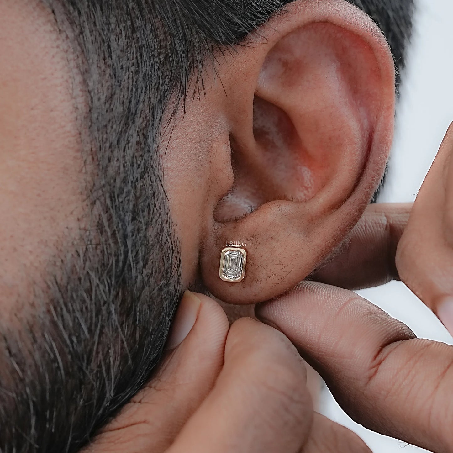 Emerald Cut Lab Diamond Stud Earring Men's Stud