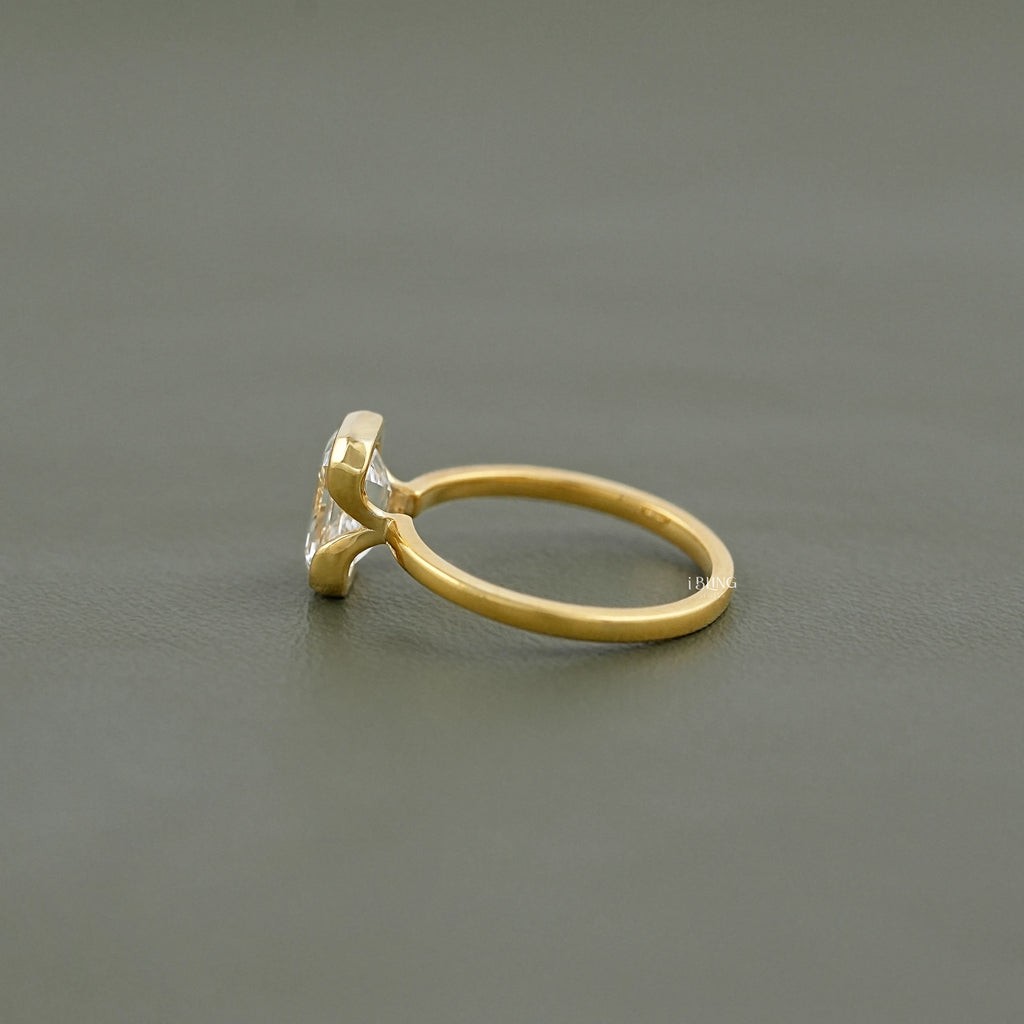 Bezel Set Emerald Cut Lab Diamond Engagement Ring