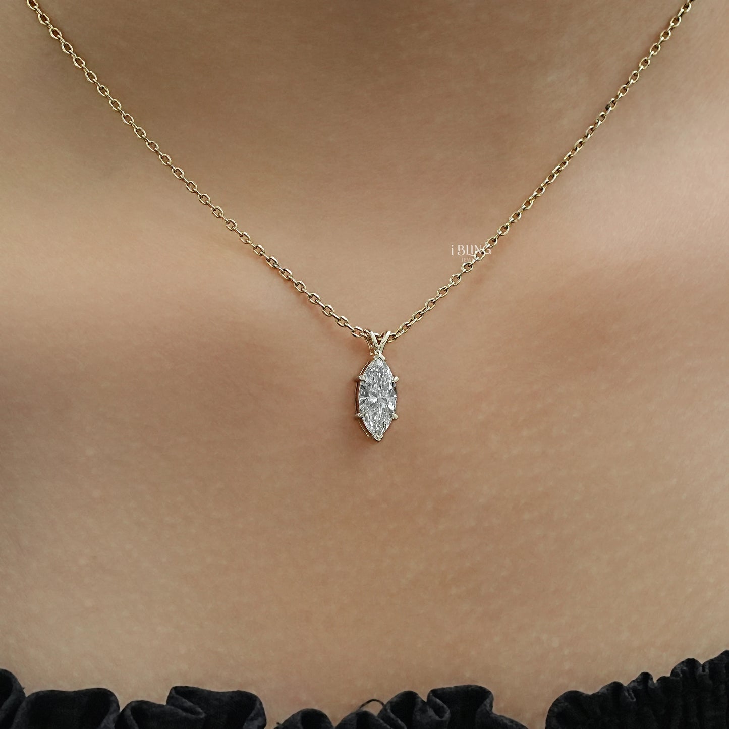 Marquise Cut Lab Diamond Solitaire Pendant Necklace Pendants