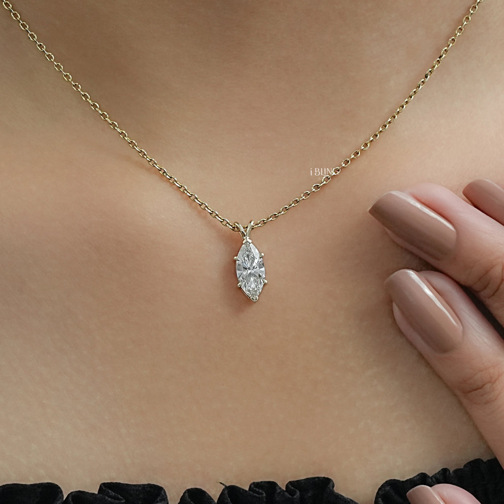 Marquise Cut Lab Diamond Solitaire Pendant Necklace