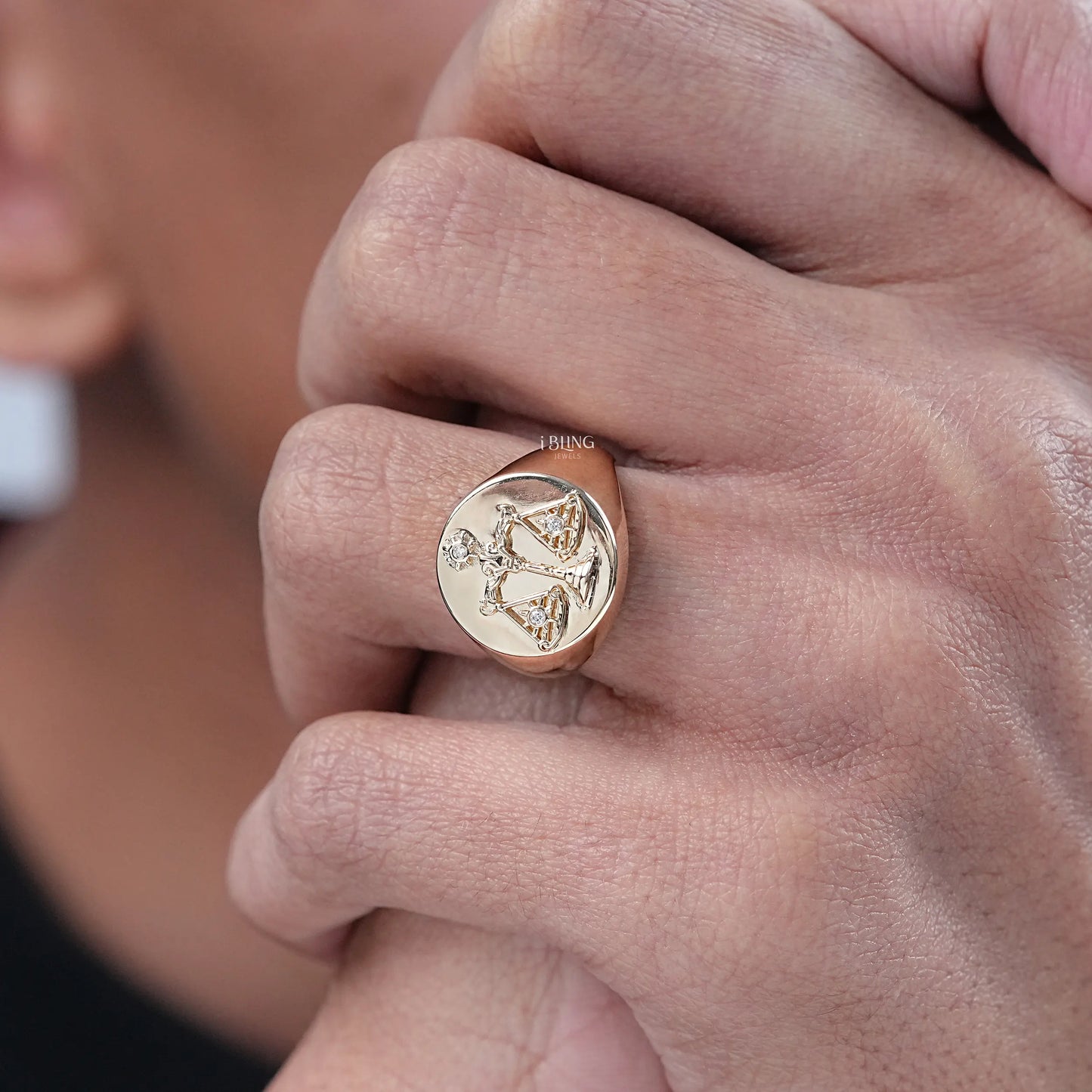 Round Cut Lab Diamond Libra Zodiac Unisex Ring Men's Band