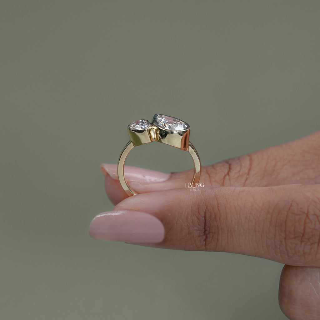 Two Pear Lab Diamond Bezel Set Wedding Ring