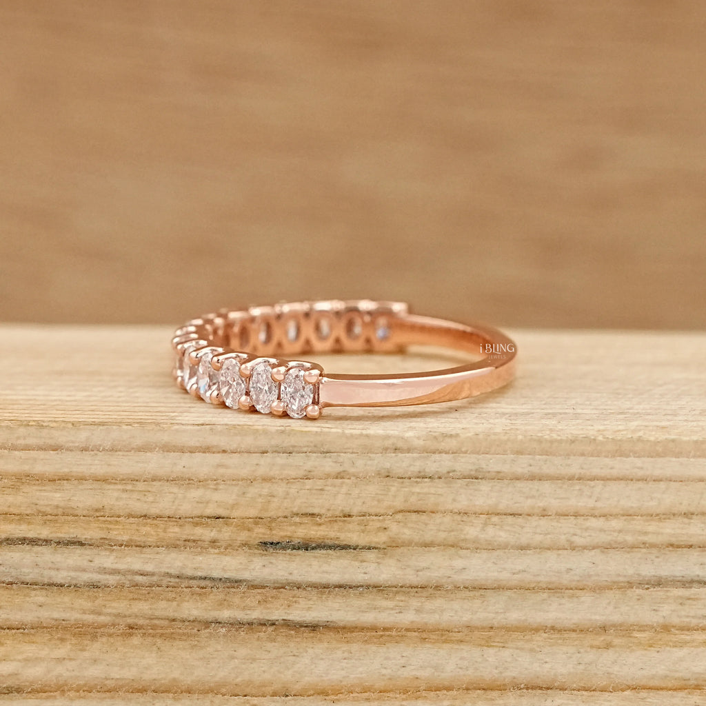 Oval Lab Diamond Half Eternity Wedding Band