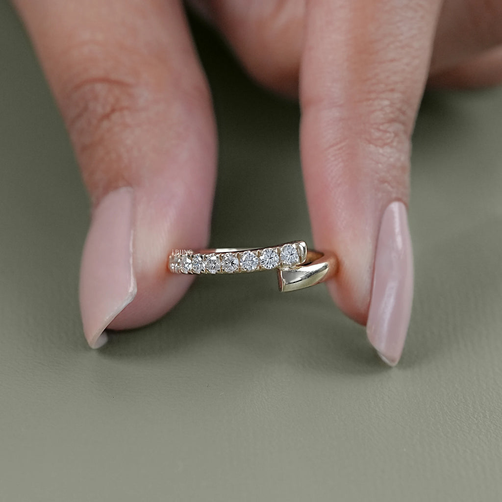 Round Cut Lab Diamond Bypass Wedding Band