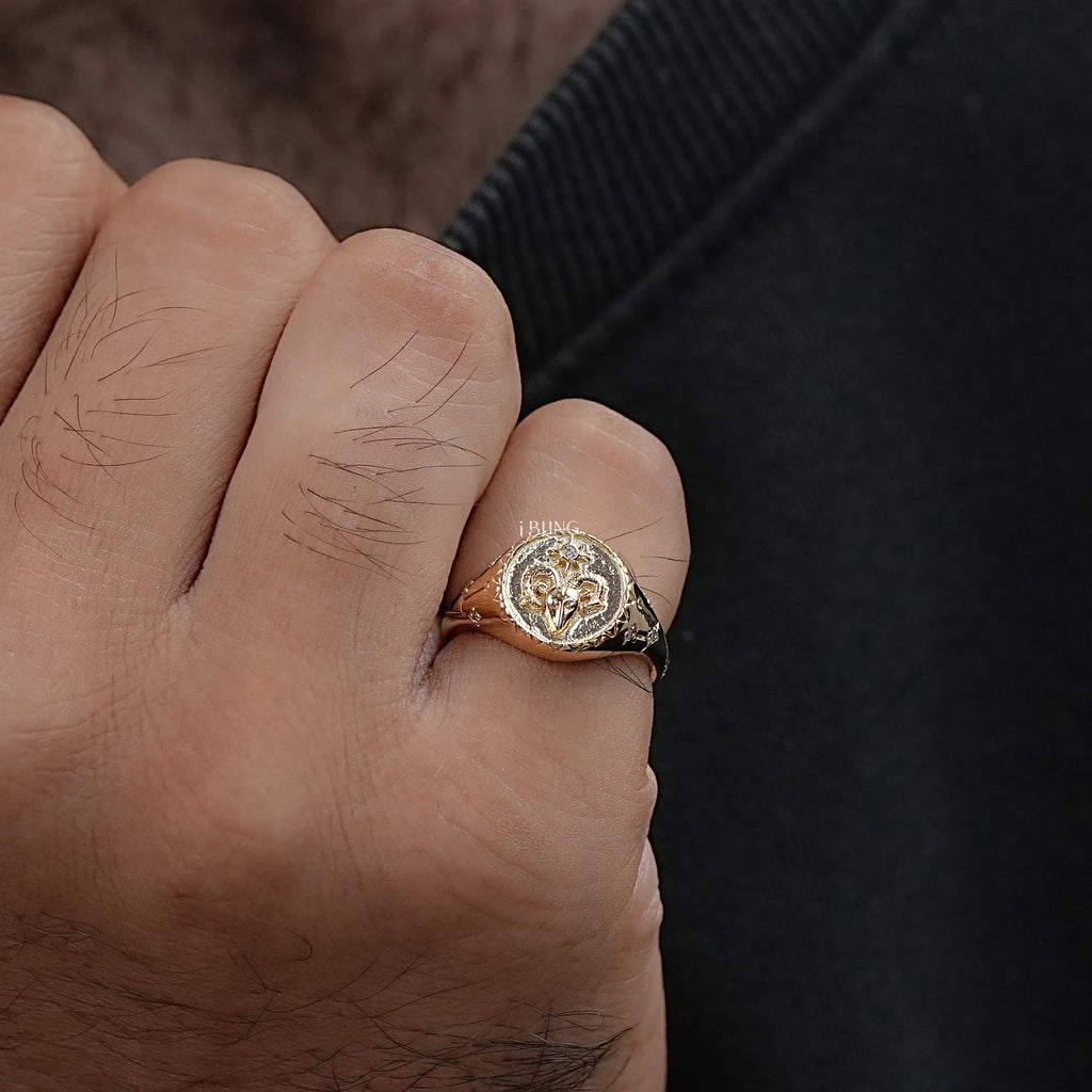 Aries Zodiac Diamond Signet Ring