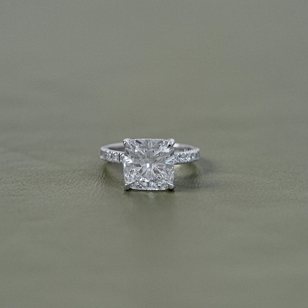 Cushion Lab Diamond Hidden Halo Solitaire Accent Ring