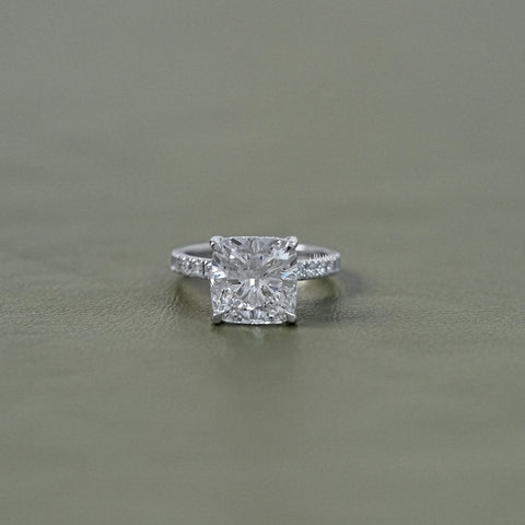 Cushion Lab Diamond Hidden Halo Solitaire Accent Ring