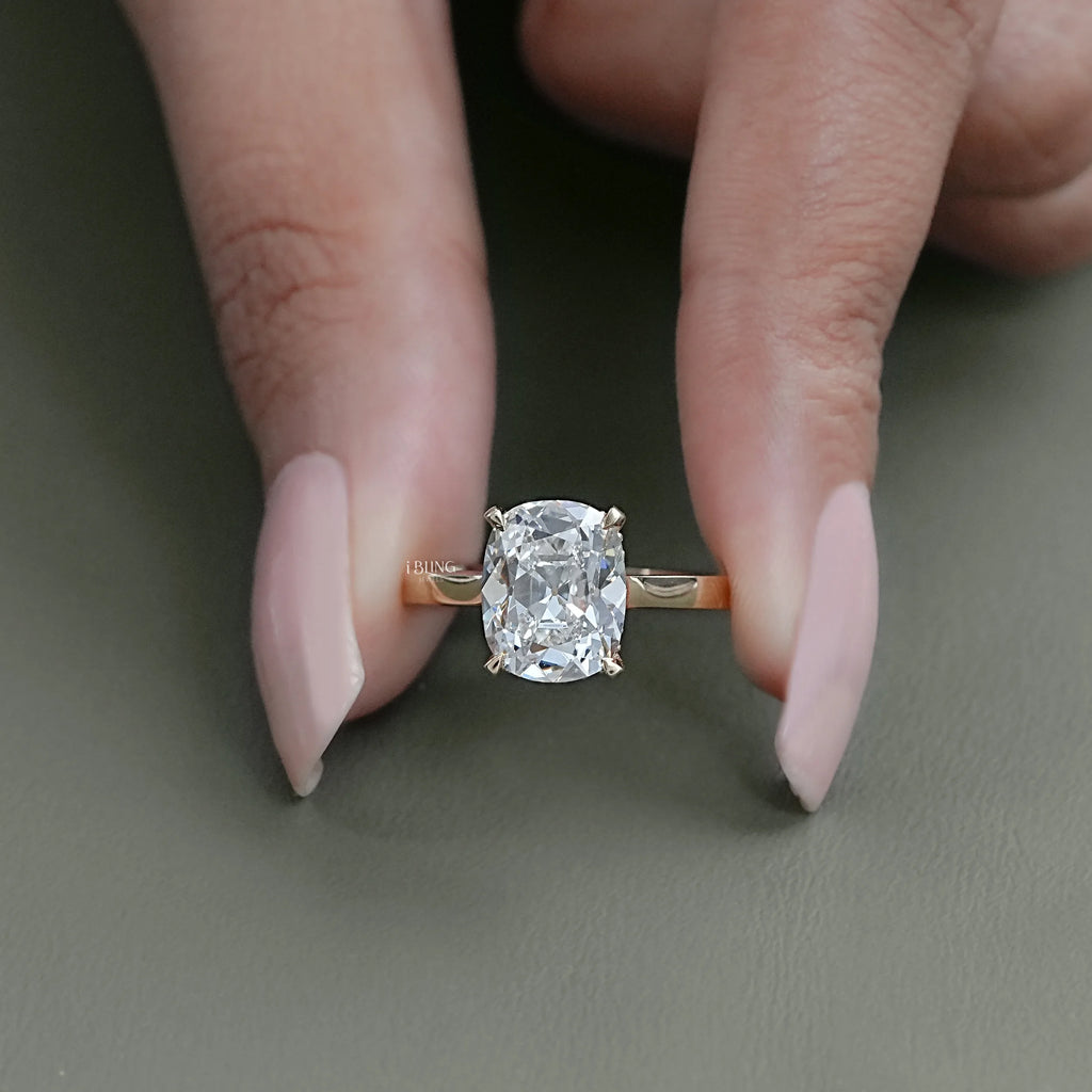 Old Mine Cushion Diamond Hidden Halo Engagement Ring