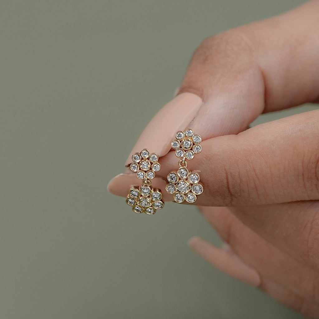 Round Lab Diamond Flower Dangle Earrings