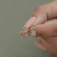 Round Lab Diamond Flower Dangle Earrings