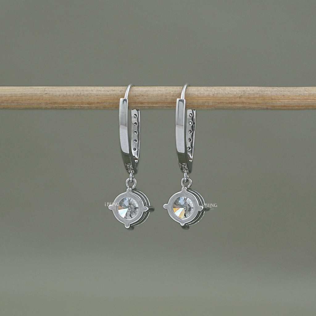 Round Cut Diamond Dangle Drop Earrings