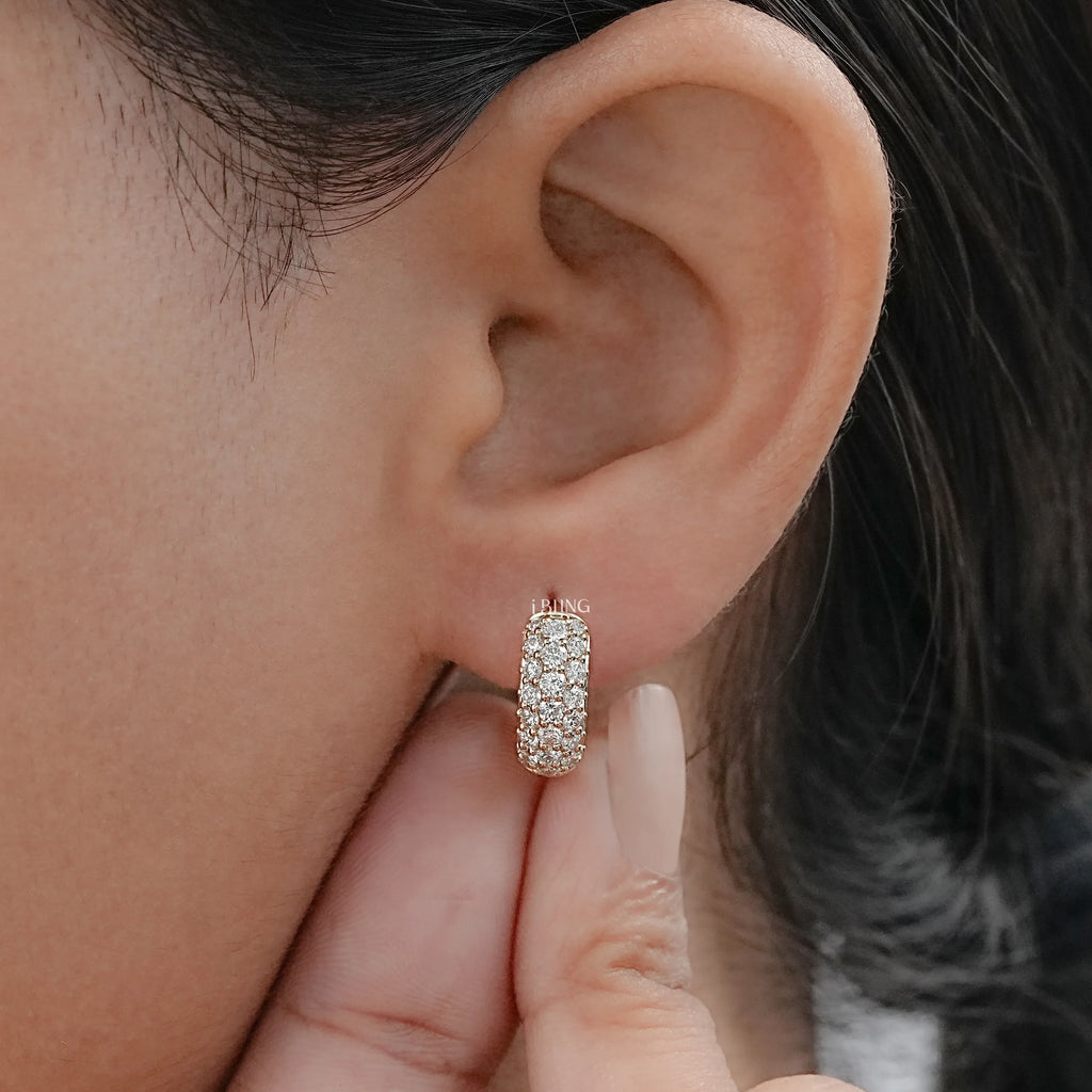 Round Diamond Pave Set Huggie Hoop Earrings